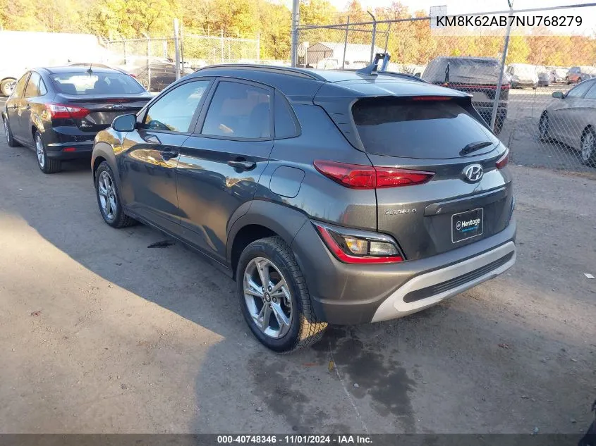 2022 Hyundai Kona Sel VIN: KM8K62AB7NU768279 Lot: 40748346