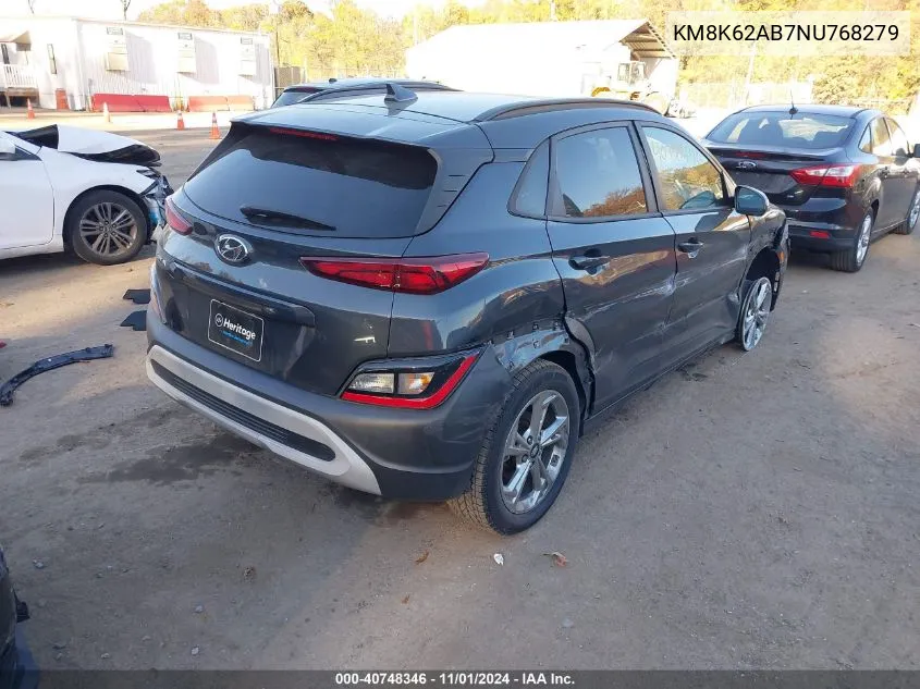 2022 Hyundai Kona Sel VIN: KM8K62AB7NU768279 Lot: 40748346