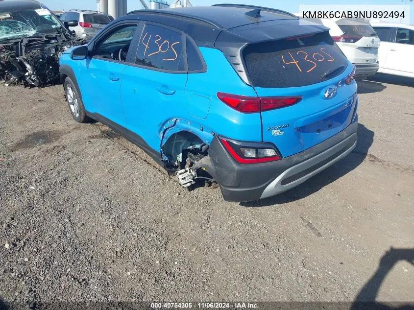 2022 Hyundai Kona Sel VIN: KM8K6CAB9NU892494 Lot: 40754305