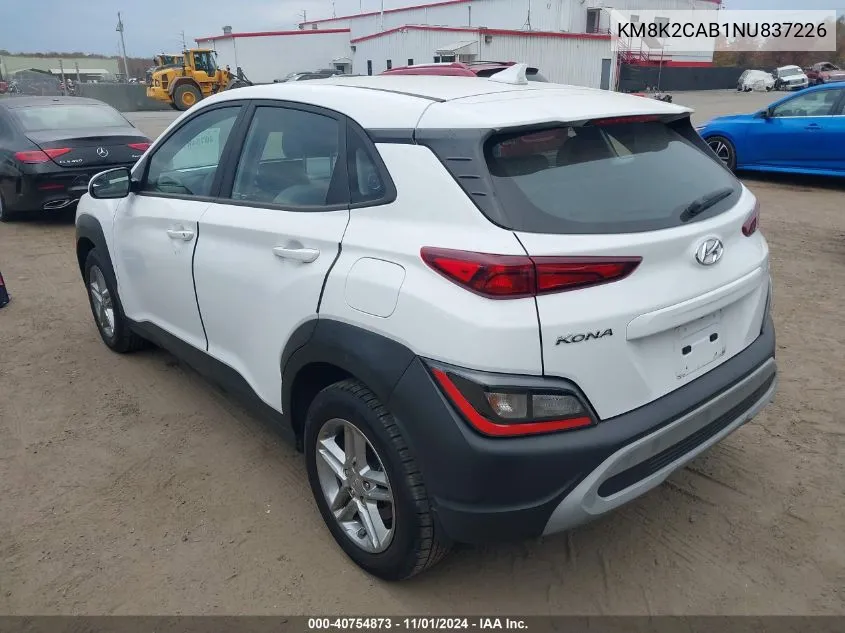 2022 Hyundai Kona Se VIN: KM8K2CAB1NU837226 Lot: 40754873