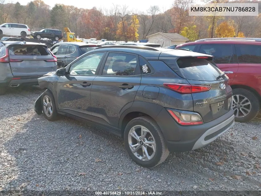 2022 Hyundai Kona Sel VIN: KM8K3CAB7NU786828 Lot: 40758429