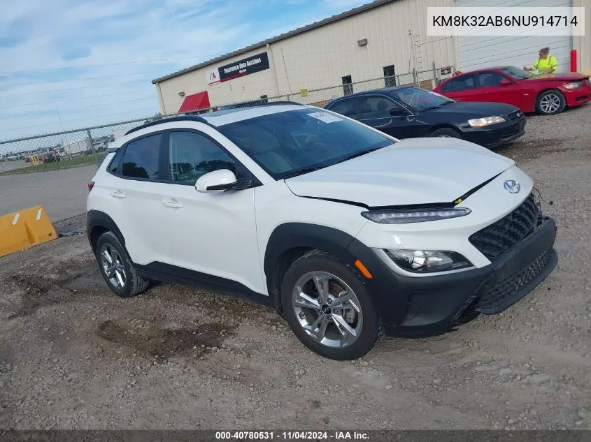 2022 Hyundai Kona Sel VIN: KM8K32AB6NU914714 Lot: 40780531