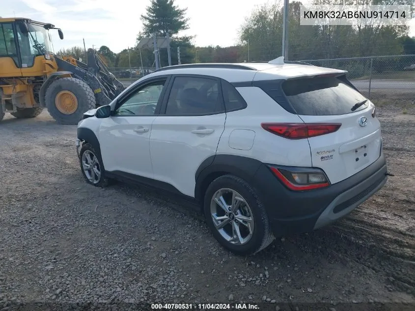 2022 Hyundai Kona Sel VIN: KM8K32AB6NU914714 Lot: 40780531