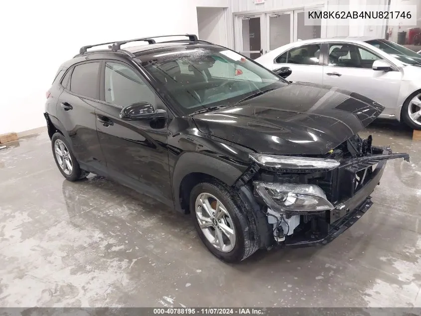 2022 Hyundai Kona Sel VIN: KM8K62AB4NU821746 Lot: 40788195