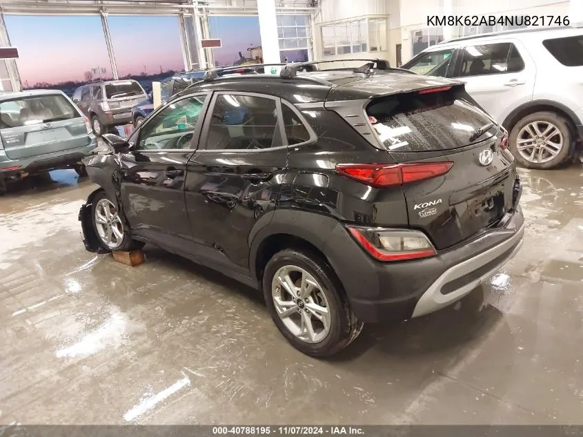 2022 Hyundai Kona Sel VIN: KM8K62AB4NU821746 Lot: 40788195