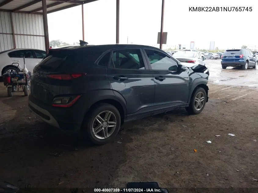 2022 Hyundai Kona Se VIN: KM8K22AB1NU765745 Lot: 40807359