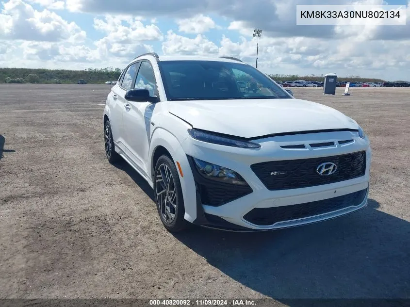 2022 Hyundai Kona N Line VIN: KM8K33A30NU802134 Lot: 40820092