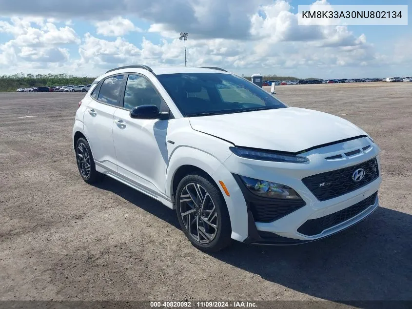 2022 Hyundai Kona N Line VIN: KM8K33A30NU802134 Lot: 40820092