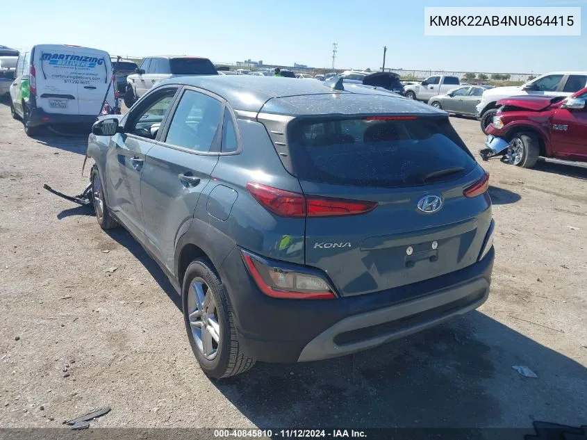 2022 Hyundai Kona Se VIN: KM8K22AB4NU864415 Lot: 40845810