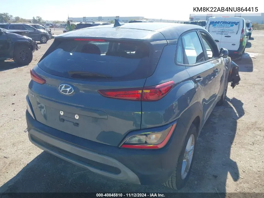 2022 Hyundai Kona Se VIN: KM8K22AB4NU864415 Lot: 40845810