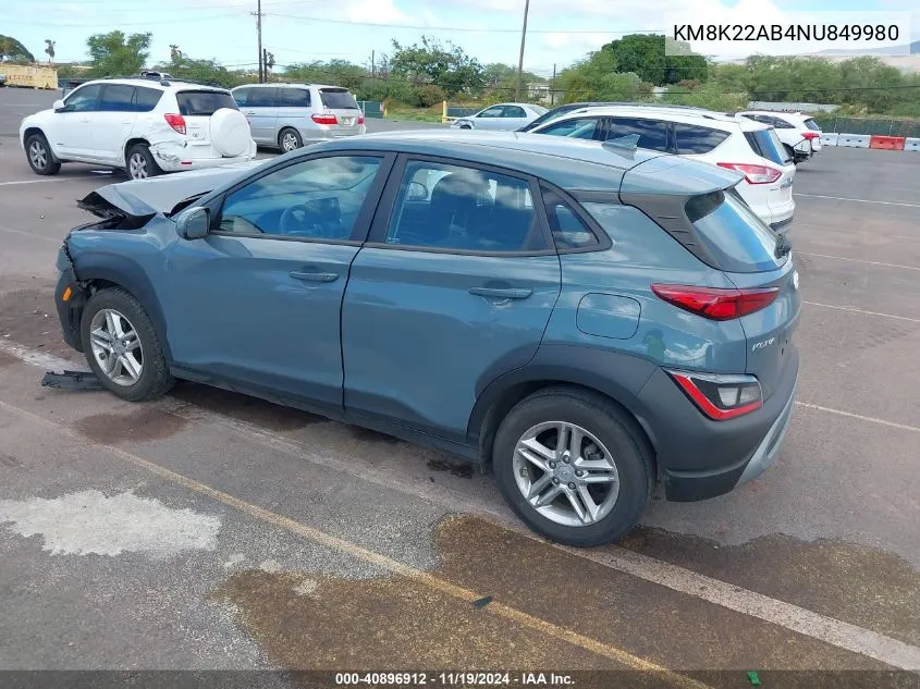 2022 Hyundai Kona Se VIN: KM8K22AB4NU849980 Lot: 40896912