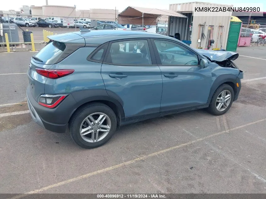 2022 Hyundai Kona Se VIN: KM8K22AB4NU849980 Lot: 40896912