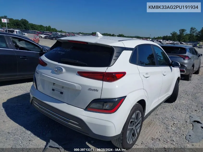 KM8K33AG2PU191934 2023 Hyundai Kona Electric Sel