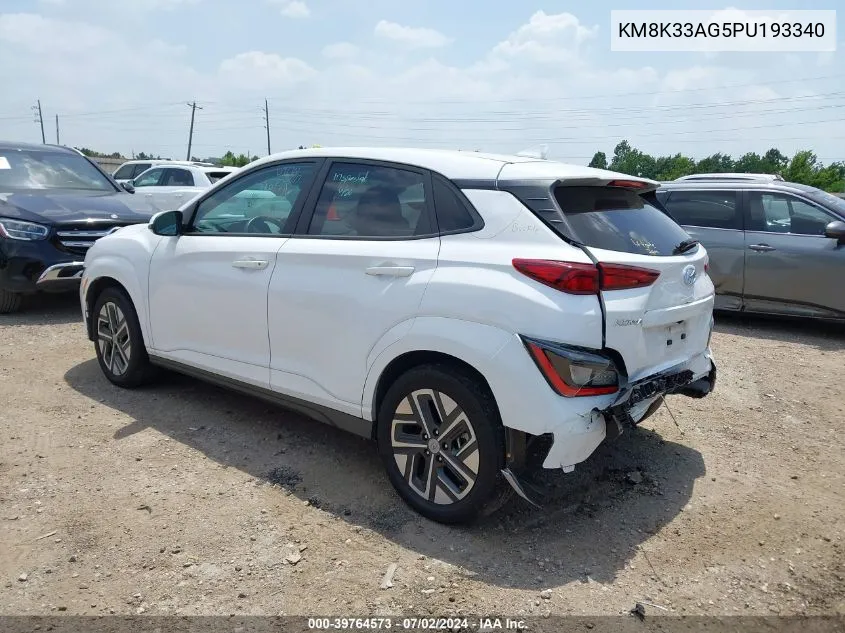 2023 Hyundai Kona Electric Sel VIN: KM8K33AG5PU193340 Lot: 39764573