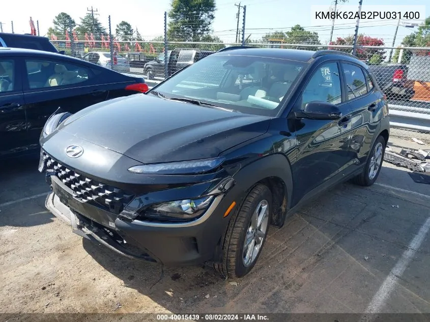 2023 Hyundai Kona Sel VIN: KM8K62AB2PU031400 Lot: 40015439