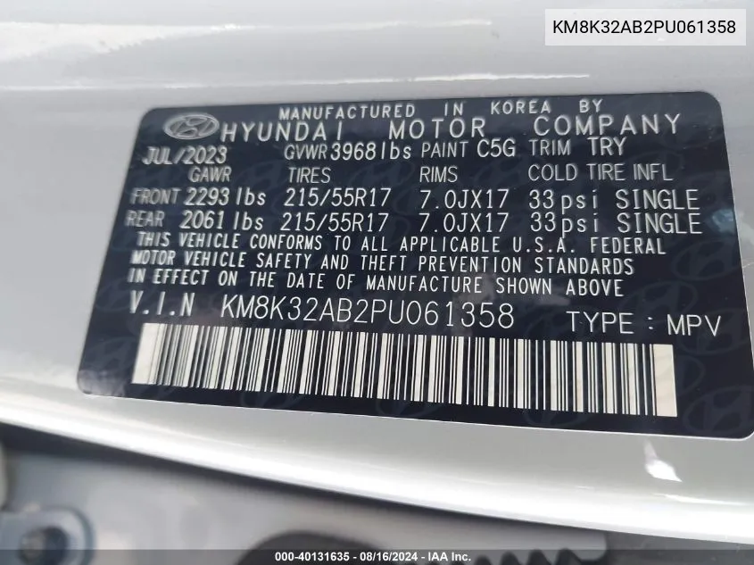 KM8K32AB2PU061358 2023 Hyundai Kona Sel