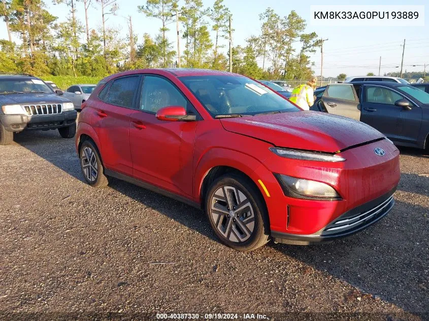 2023 Hyundai Kona Electric Sel VIN: KM8K33AG0PU193889 Lot: 40387330