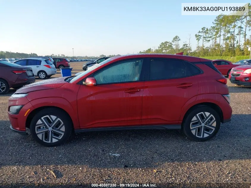 2023 Hyundai Kona Electric Sel VIN: KM8K33AG0PU193889 Lot: 40387330