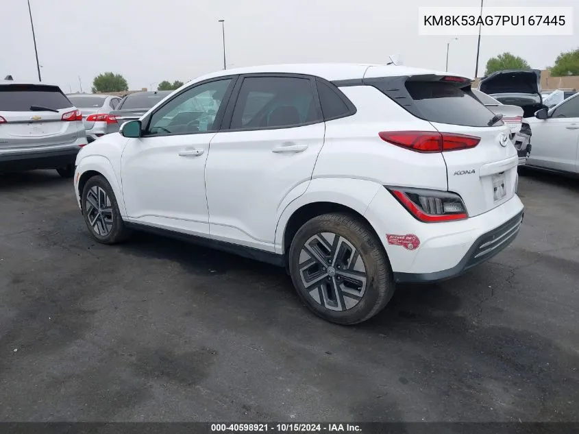 2023 Hyundai Kona Electric Limited VIN: KM8K53AG7PU167445 Lot: 40598921