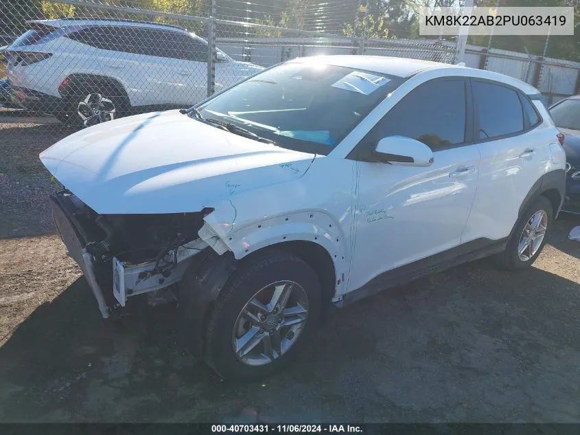 2023 Hyundai Kona Se VIN: KM8K22AB2PU063419 Lot: 40703431