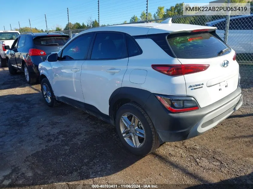 2023 Hyundai Kona Se VIN: KM8K22AB2PU063419 Lot: 40703431