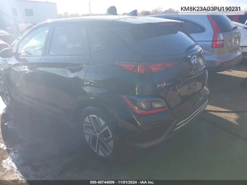 2023 Hyundai Kona Electric Se VIN: KM8K23AG3PU190231 Lot: 40744009