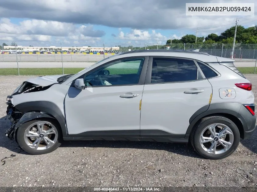 2023 Hyundai Kona Sel VIN: KM8K62AB2PU059424 Lot: 40846443