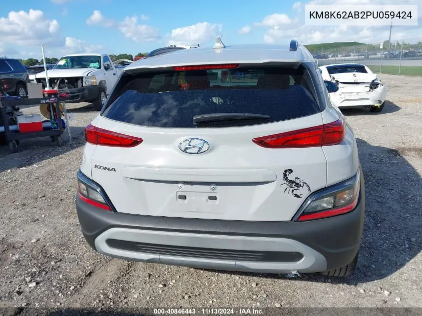 2023 Hyundai Kona Sel VIN: KM8K62AB2PU059424 Lot: 40846443