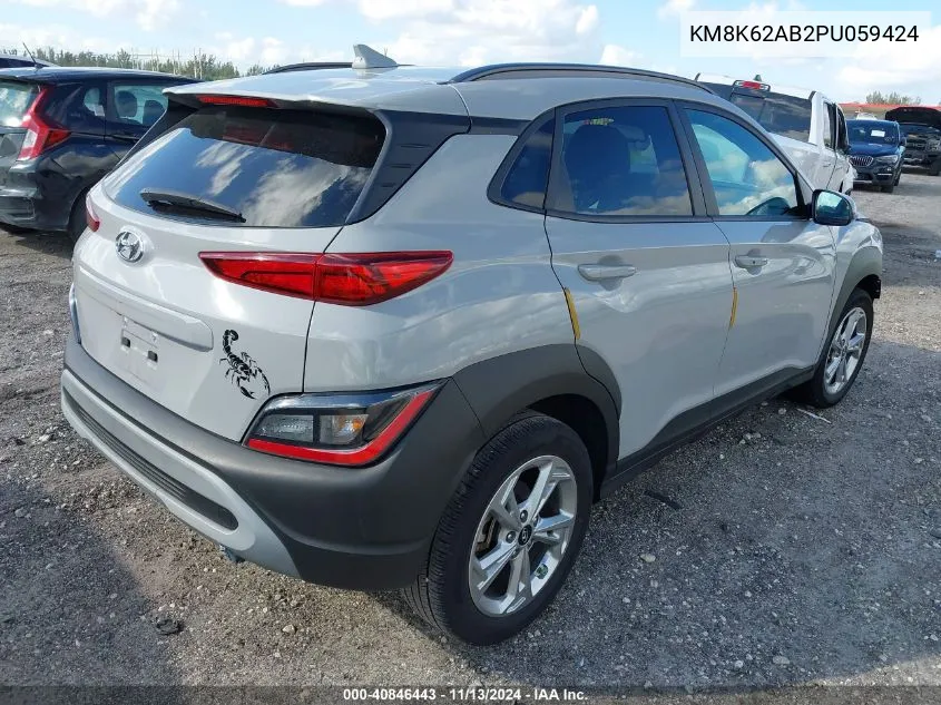 2023 Hyundai Kona Sel VIN: KM8K62AB2PU059424 Lot: 40846443