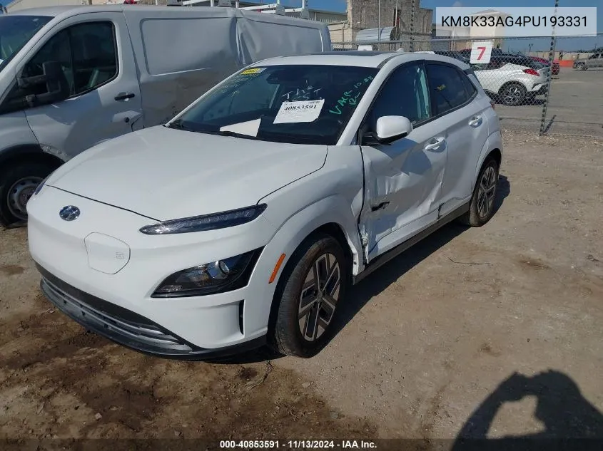 2023 Hyundai Kona Electric Sel VIN: KM8K33AG4PU193331 Lot: 40853591