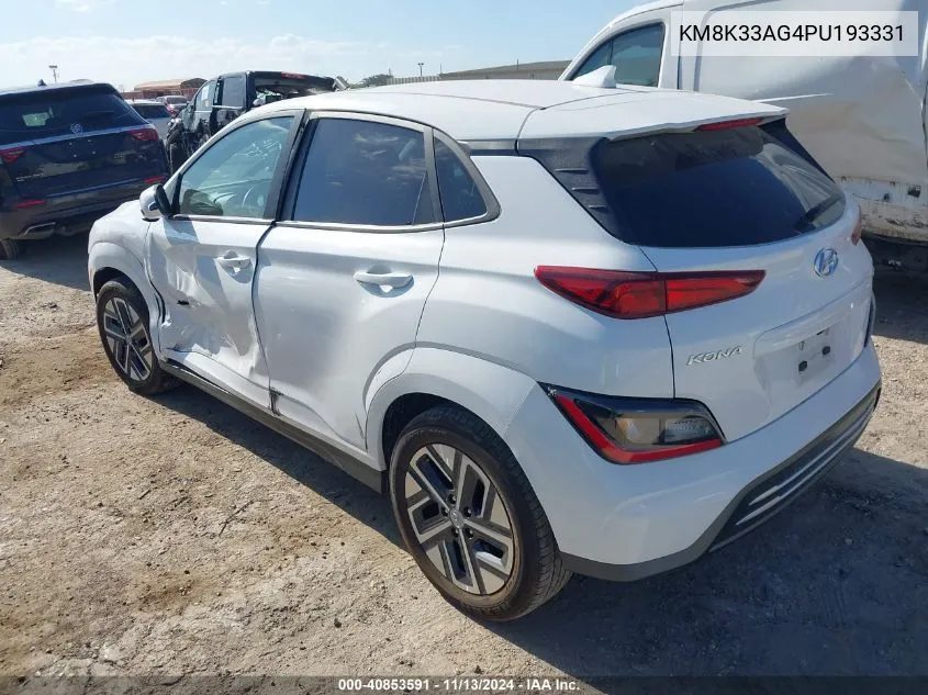 2023 Hyundai Kona Electric Sel VIN: KM8K33AG4PU193331 Lot: 40853591