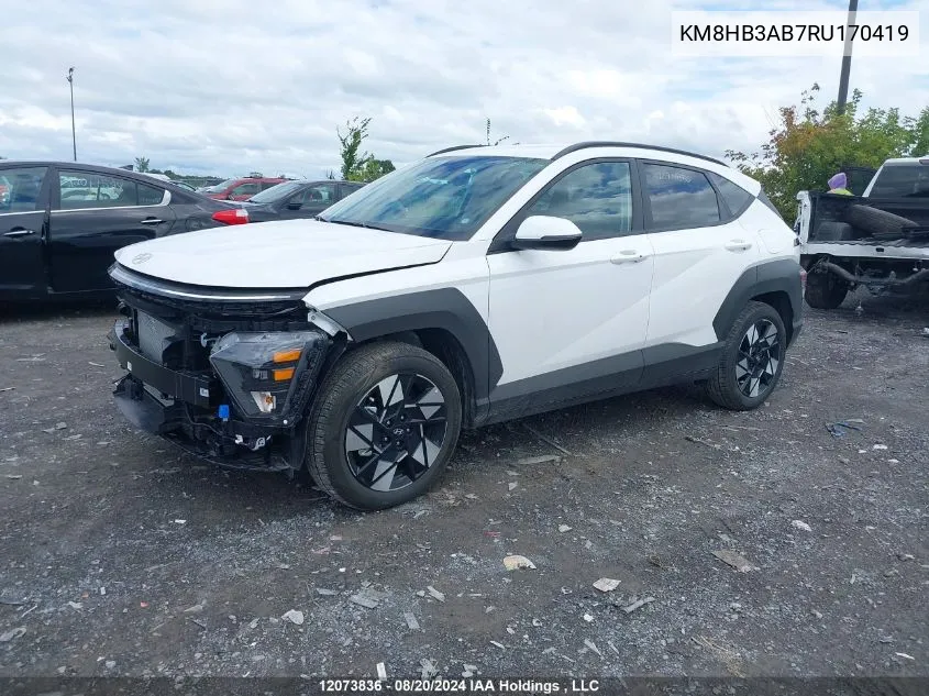 2024 Hyundai Kona Sel VIN: KM8HB3AB7RU170419 Lot: 12073836