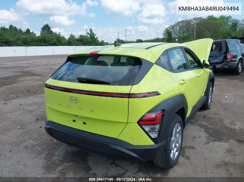 2024 Hyundai Kona Se VIN: KM8HA3AB4RU049494 Lot: 39417140