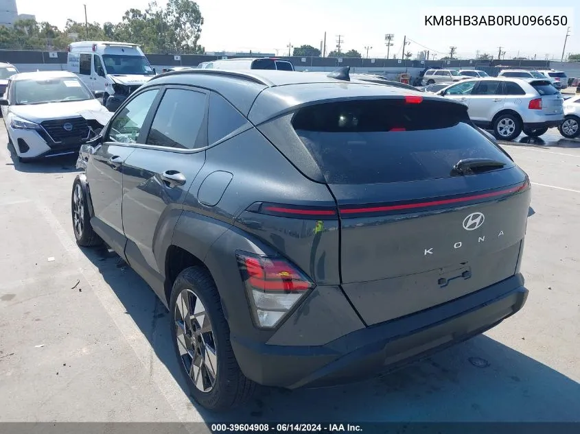 2024 Hyundai Kona Sel VIN: KM8HB3AB0RU096650 Lot: 39604908