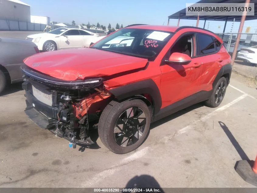 2024 Hyundai Kona Sel VIN: KM8HB3AB8RU116319 Lot: 40035290