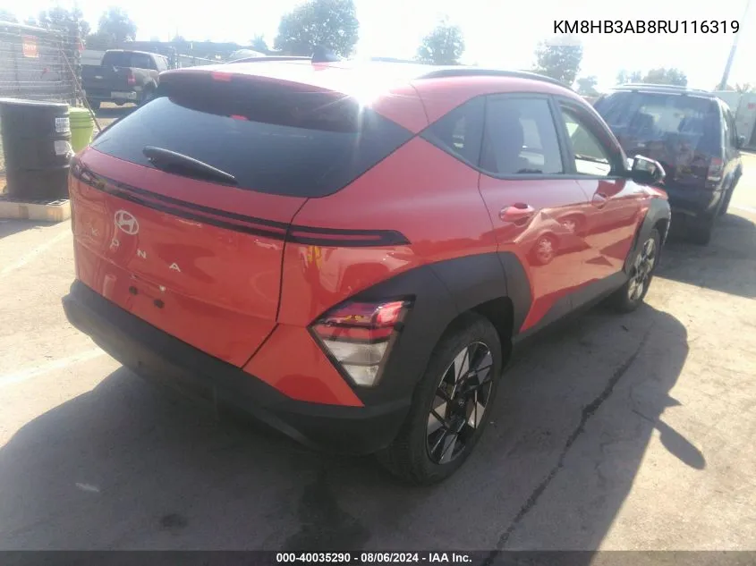 2024 Hyundai Kona Sel VIN: KM8HB3AB8RU116319 Lot: 40035290