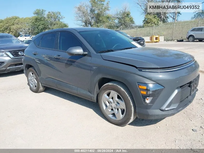 2024 Hyundai Kona Se VIN: KM8HA3AB6RU049352 Lot: 40211402