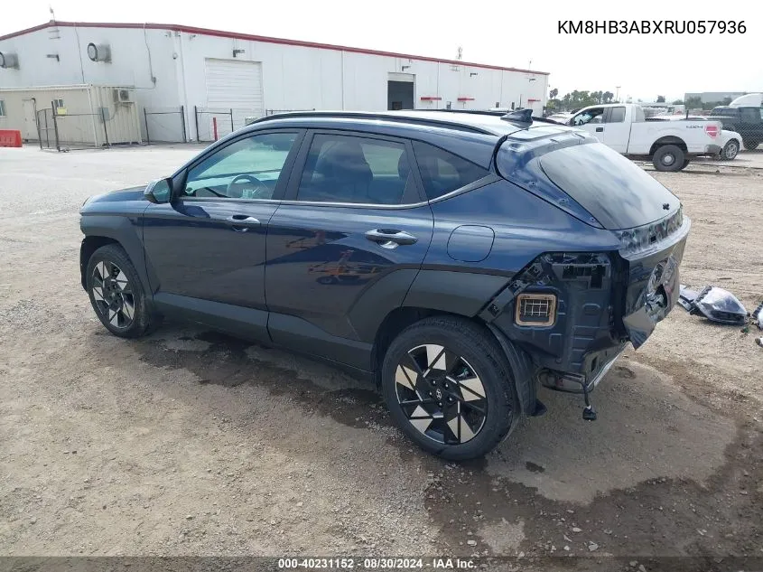 2024 Hyundai Kona Sel VIN: KM8HB3ABXRU057936 Lot: 40231152