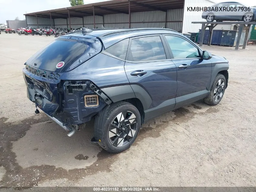 2024 Hyundai Kona Sel VIN: KM8HB3ABXRU057936 Lot: 40231152