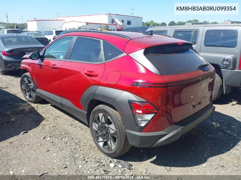 2024 Hyundai Kona Sel VIN: KM8HB3AB0RU099354 Lot: 40271675