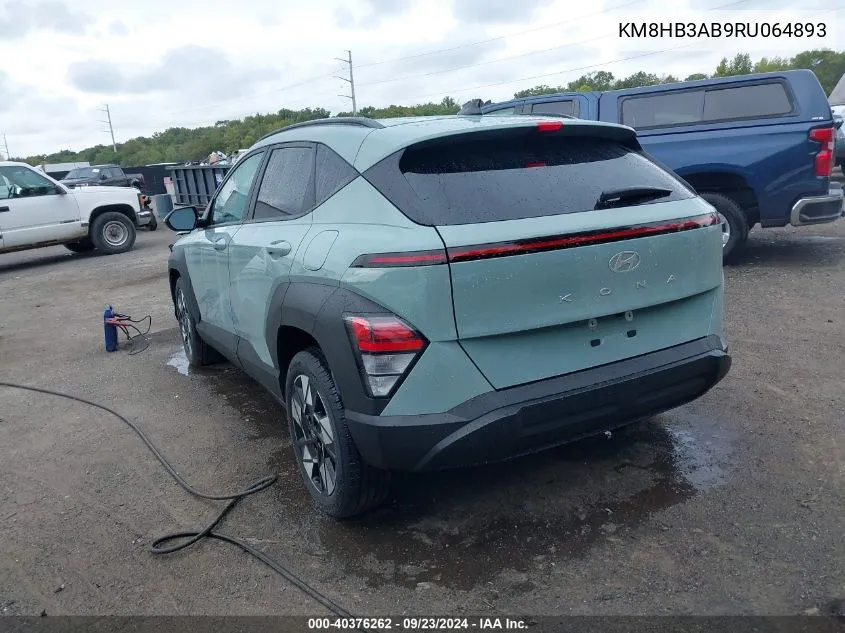 2024 Hyundai Kona Sel VIN: KM8HB3AB9RU064893 Lot: 40376262