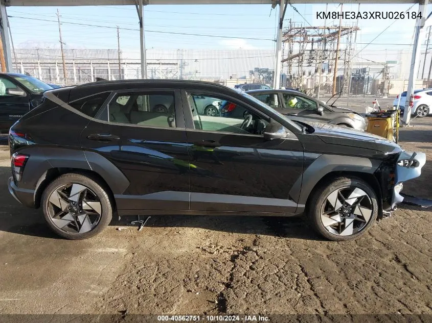 2024 Hyundai Kona Limited VIN: KM8HE3A3XRU026184 Lot: 40562751