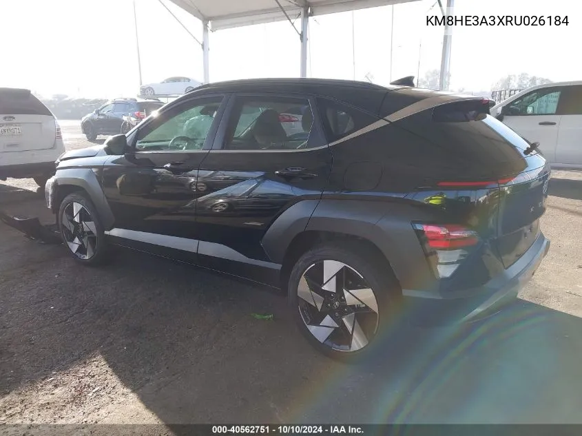 2024 Hyundai Kona Limited VIN: KM8HE3A3XRU026184 Lot: 40562751