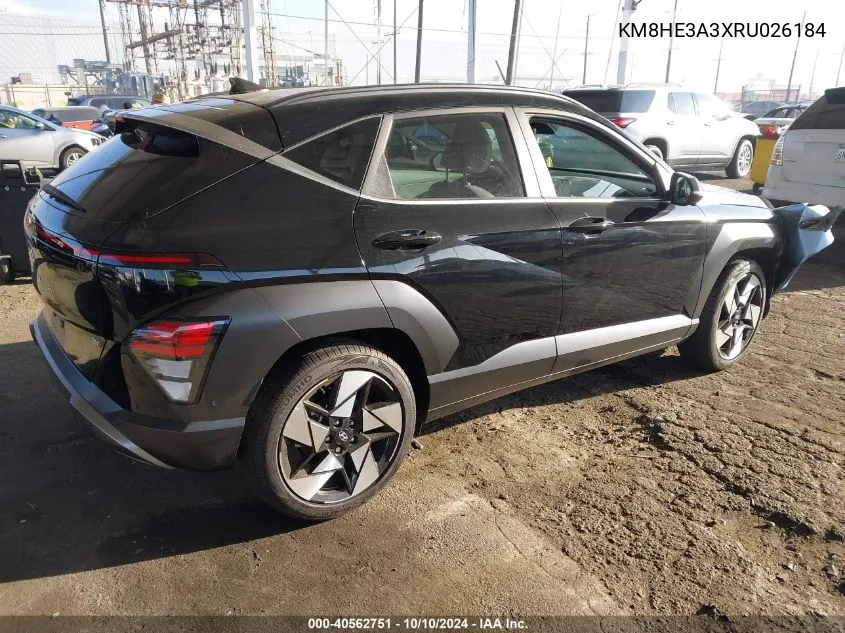 2024 Hyundai Kona Limited VIN: KM8HE3A3XRU026184 Lot: 40562751