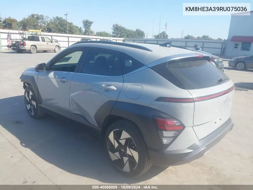 2024 Hyundai Kona Limited VIN: KM8HE3A39RU075036 Lot: 40568009