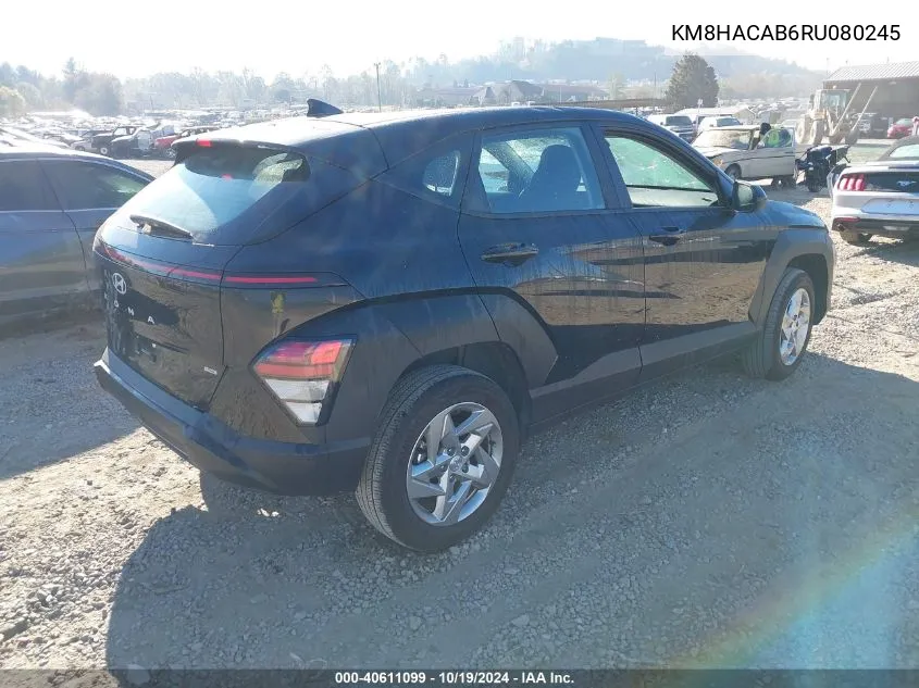 2024 Hyundai Kona Se VIN: KM8HACAB6RU080245 Lot: 40611099