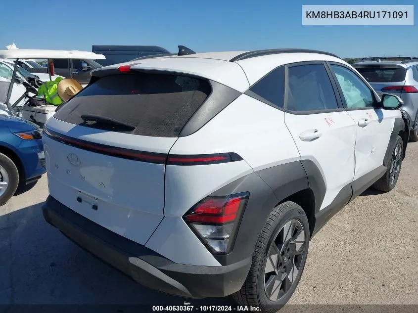 2024 Hyundai Kona Sel VIN: KM8HB3AB4RU171091 Lot: 40630367