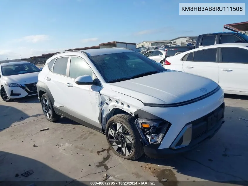 2024 Hyundai Kona Sel VIN: KM8HB3AB8RU111508 Lot: 40672795