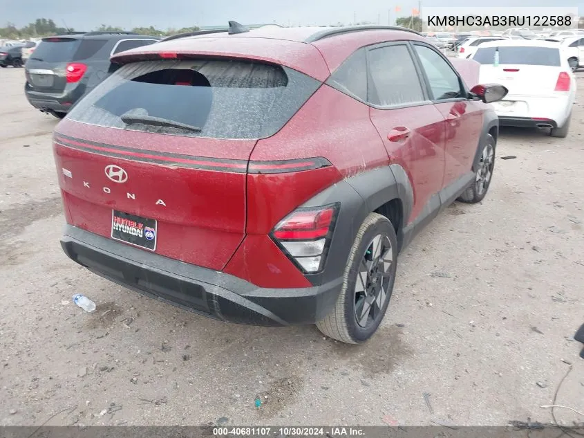 2024 Hyundai Kona Sel VIN: KM8HC3AB3RU122588 Lot: 40681107