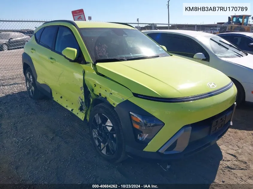 2024 Hyundai Kona Sel VIN: KM8HB3AB7RU170789 Lot: 40684262